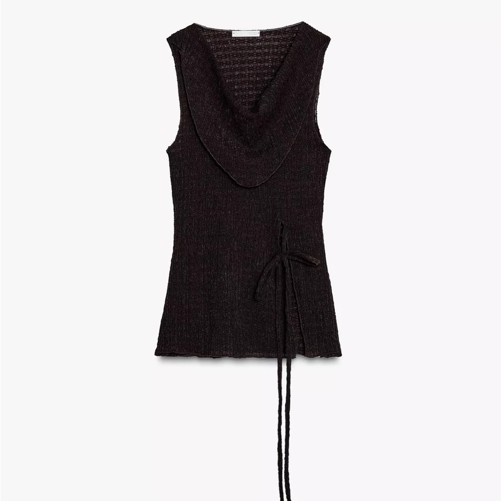 Zara Dark Brown Sleeveless Cowl Neck Top